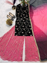 Captivating Black Crushi Silk Sequence Work Sharara Suit